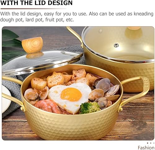 Miniatura 4 de ERINGOGO Olla coreana de fideos ramen, olla de cocina de sopa de acero inoxidable con tapa de vidrio, cacerola antiadherente pequeña olla para