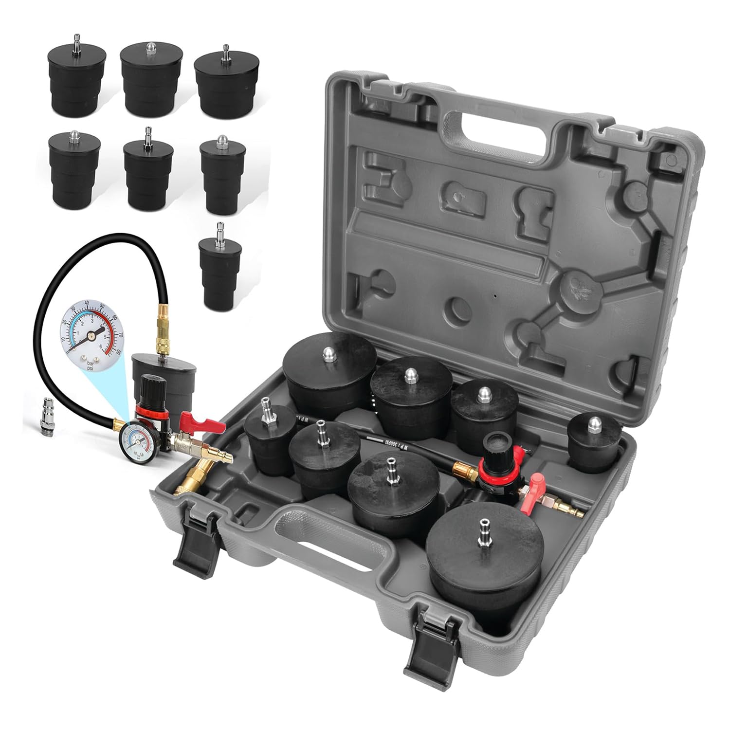 9 Pezzi Tester per Perdite di Sistemi Turbo, Set di Turbocompressore Aria di Carica, Tester di Pressione 60 Bar-80 Psi, Test di Pressione Dell'Intercooler,Tester Pressione per Sistemi di Compressione