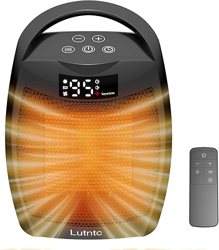 Calentador portátil de cerámica de 1500 W, calentamiento rápido, pantalla digital con controles táctiles, mango integrado, protección contra