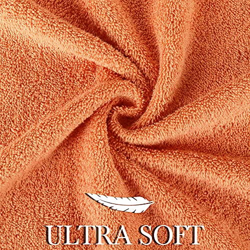 Bath Towels Set-100% Cotton-2 Bath Towels, 2 Hand Towels & 2 Washcloths-Large, Quick Dry, Absorbent, Plush, Soft-Home, Spa, Hotel, Pool, Shower Towels -6 Piece Luxury Bathroom Towels - Coral / Orange #TOP3