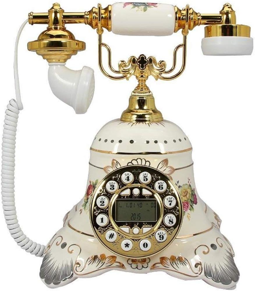 Retro Telephone, White Ceramic European Style Pastoral Home Caller Painted 26X22X30Cm