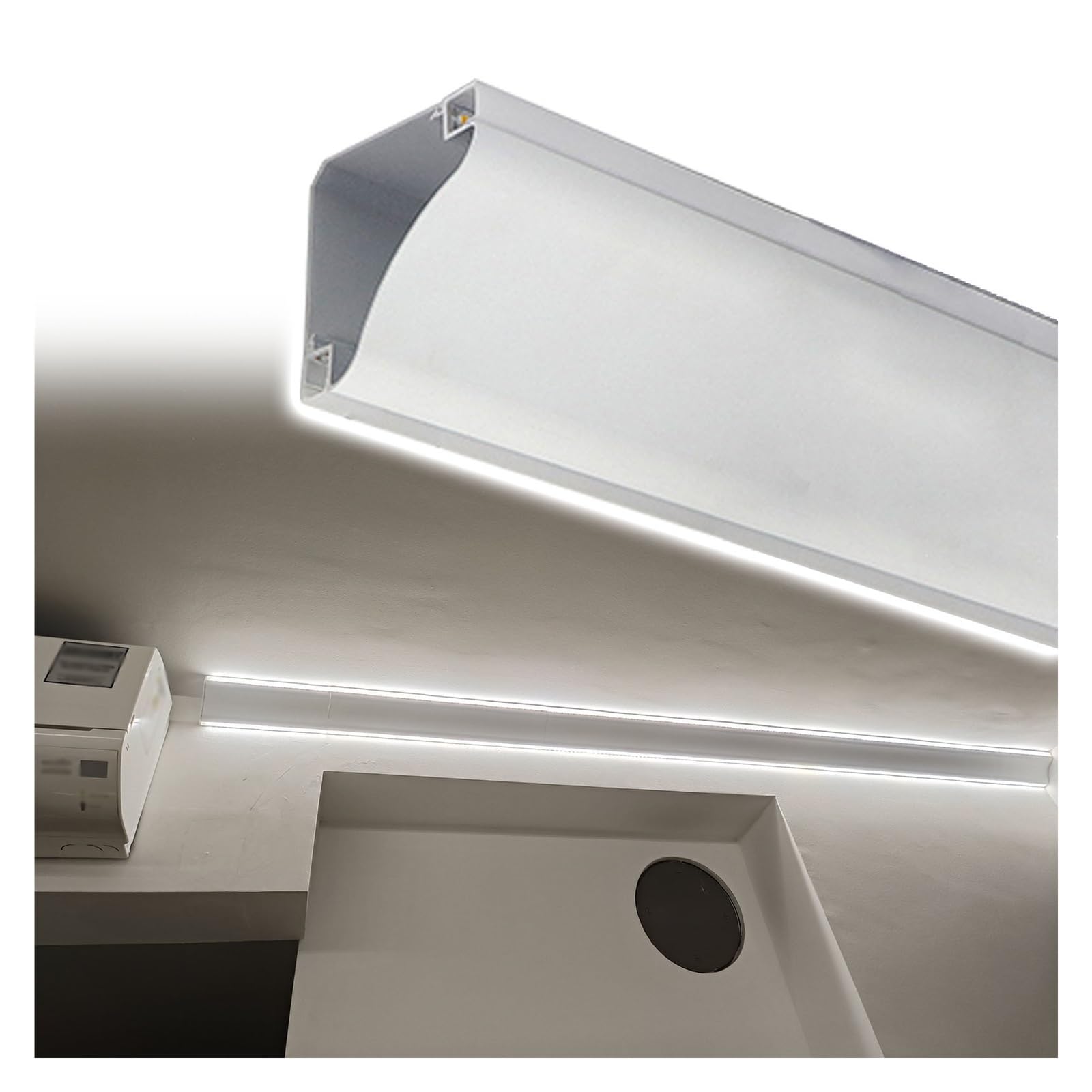 Aluminiowy dyfuzor kanałowy LED z zakrzywioną mleczną osłoną do szafki i schodów, łatwy montaż
