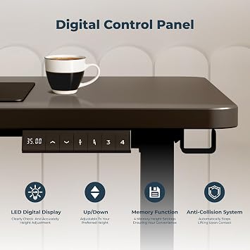 Adjustable Stand Up Desk with Memory Presets Standing Desk 55 x 24 Electric Home Office Desk Computer Workstation Splice Black Top + Black Frame