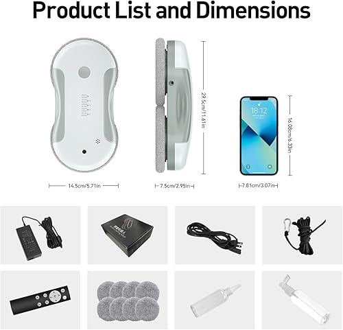 Miniatura 7 de Robot de limpieza de ventanas, 5800Pa robot limpiador de ventanas inteligente con rociador de agua doble de 2.7 fl oz, con planificación de caminos