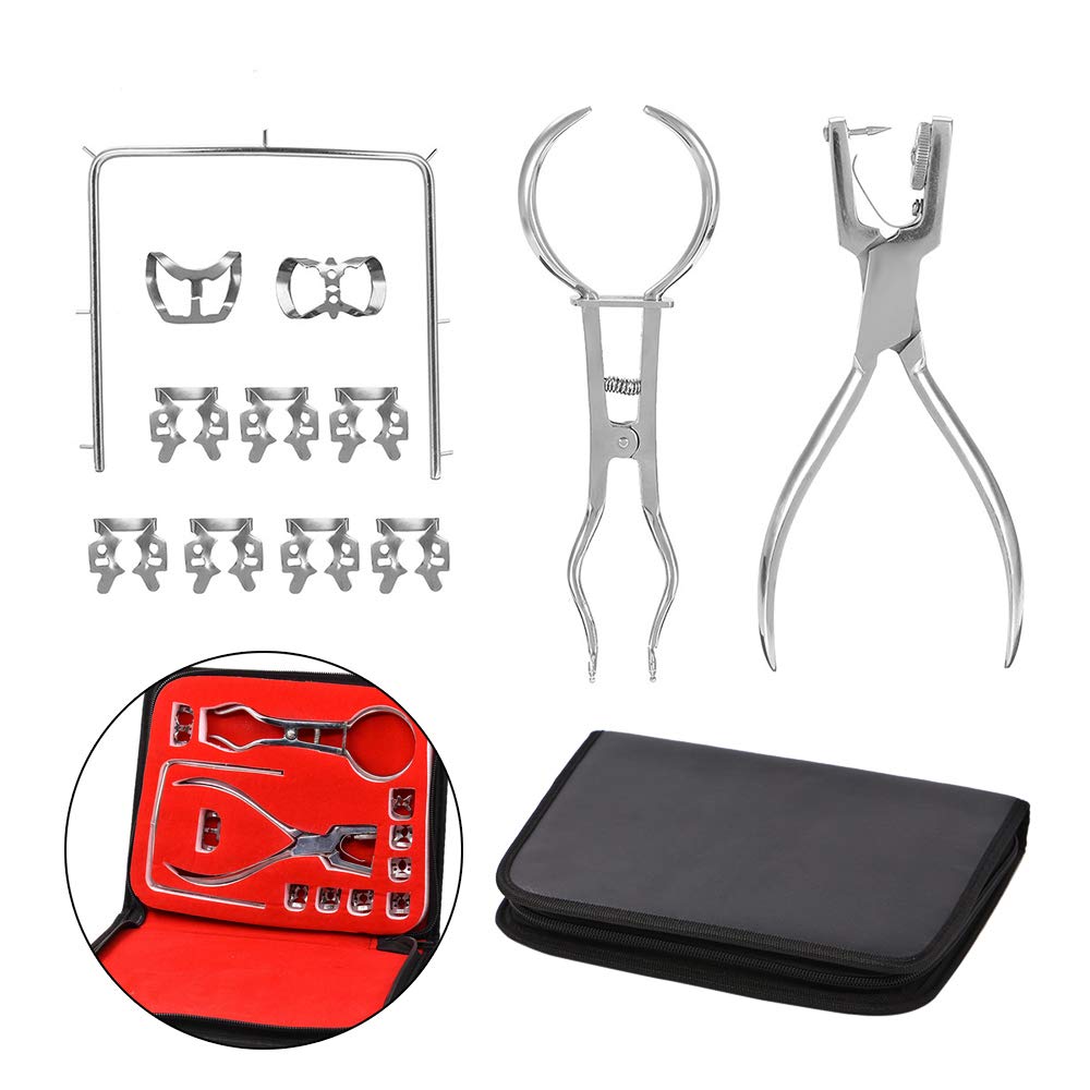 Dental Kofferdam Kit, Kofferdam Perforator Puncher, Zahnpflege Zange KFO-Material, Zahnarzt Laborgerät, Mit Aufbewahrungstasche, 1 Set