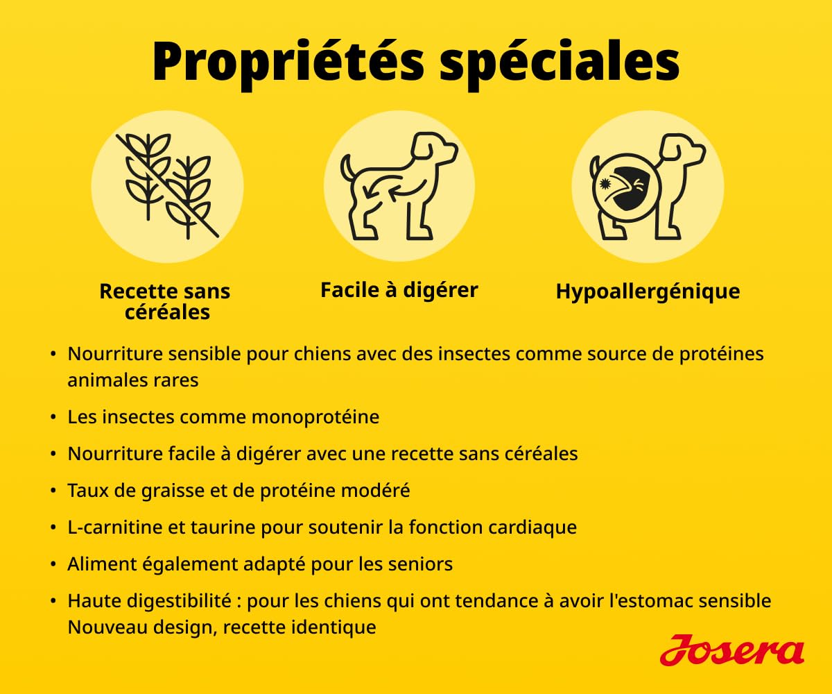 JOSERA Adult Hypoallergenic (1 x 12,5 kg) | Croquettes pour Chiens Adultes souffrant d'intolérances Alimentaires | Insectes comme Seule Source de protéines animales | sans céréales | Pack 1