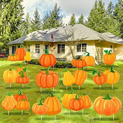 Sintuff 12 Pcs Fall Yard Stakes Pumpkin Lawn Signs, 12 x 10'' Garden Stakes