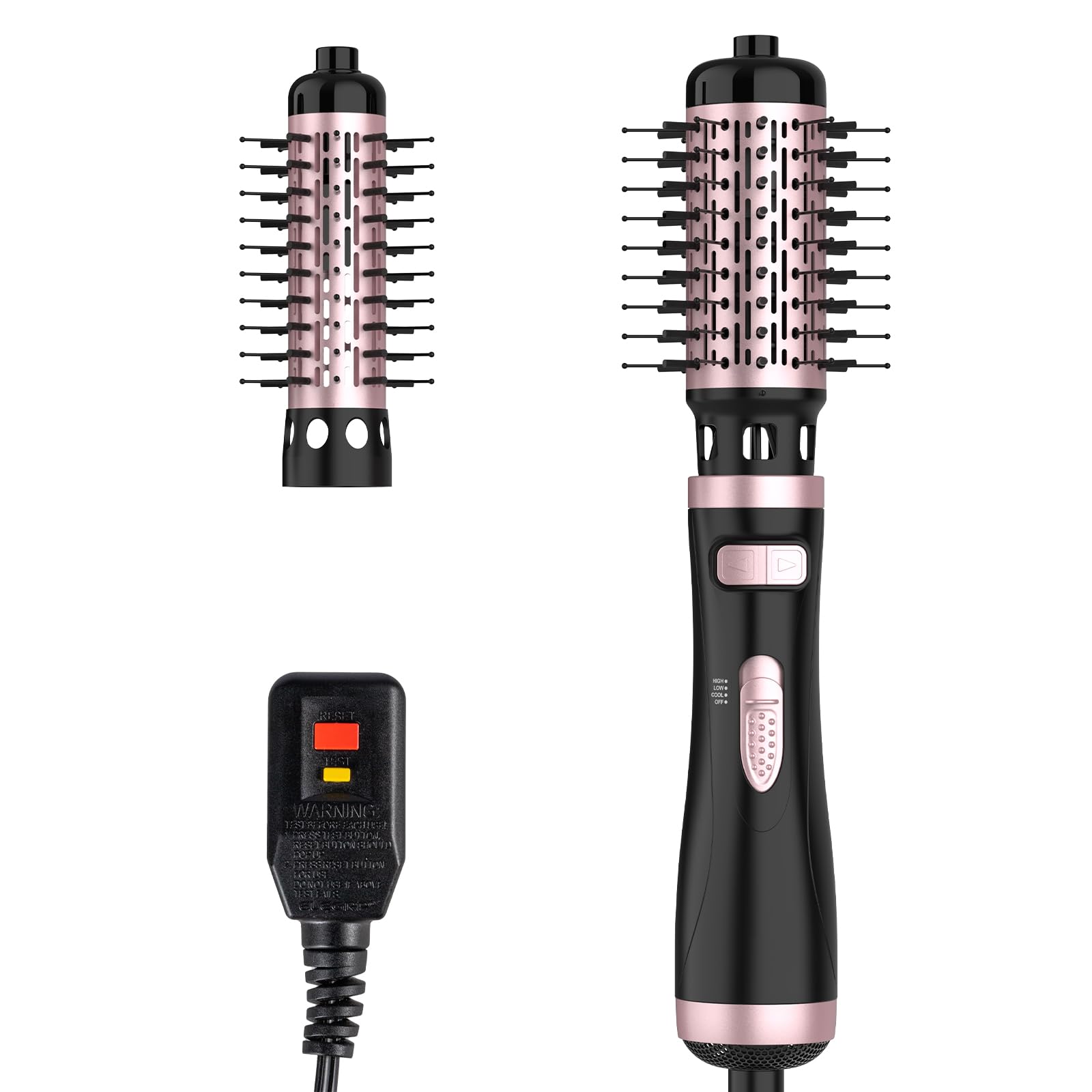 Rotating Hair Dryer Brush and Blow Dryer Brush, 4 in 1 Brush Blow Dryer, 2 Detachable Auto-Rotating Hot Air Spin Dryer Brush(1.5 2 inch) Black & Pink
