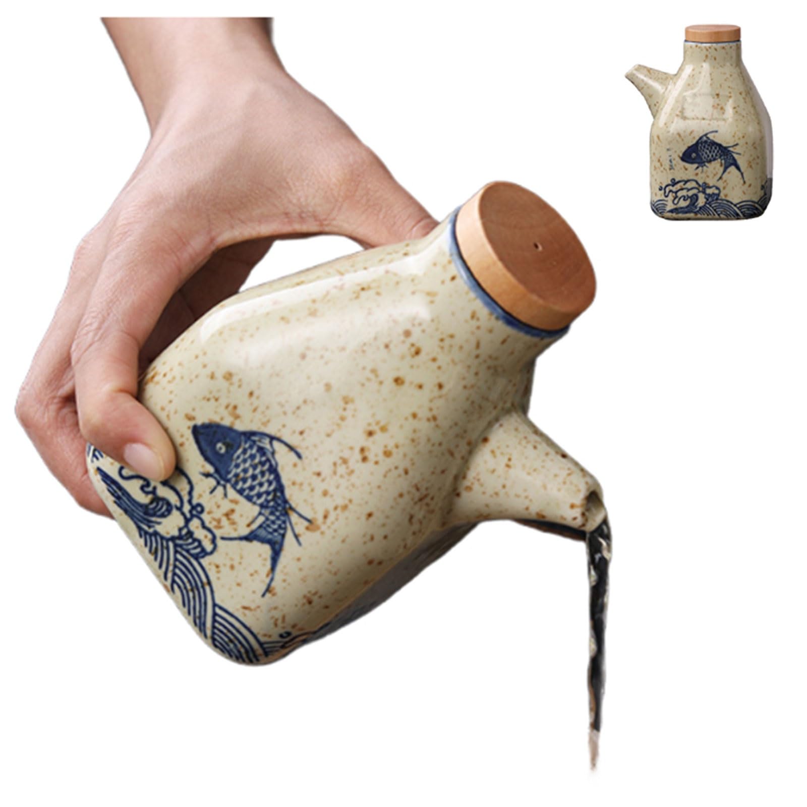 Zykuosus Ceramic spice bottle, traditional Japanese soy sauce dispenser with stopper for kitchen, restaurant and home
