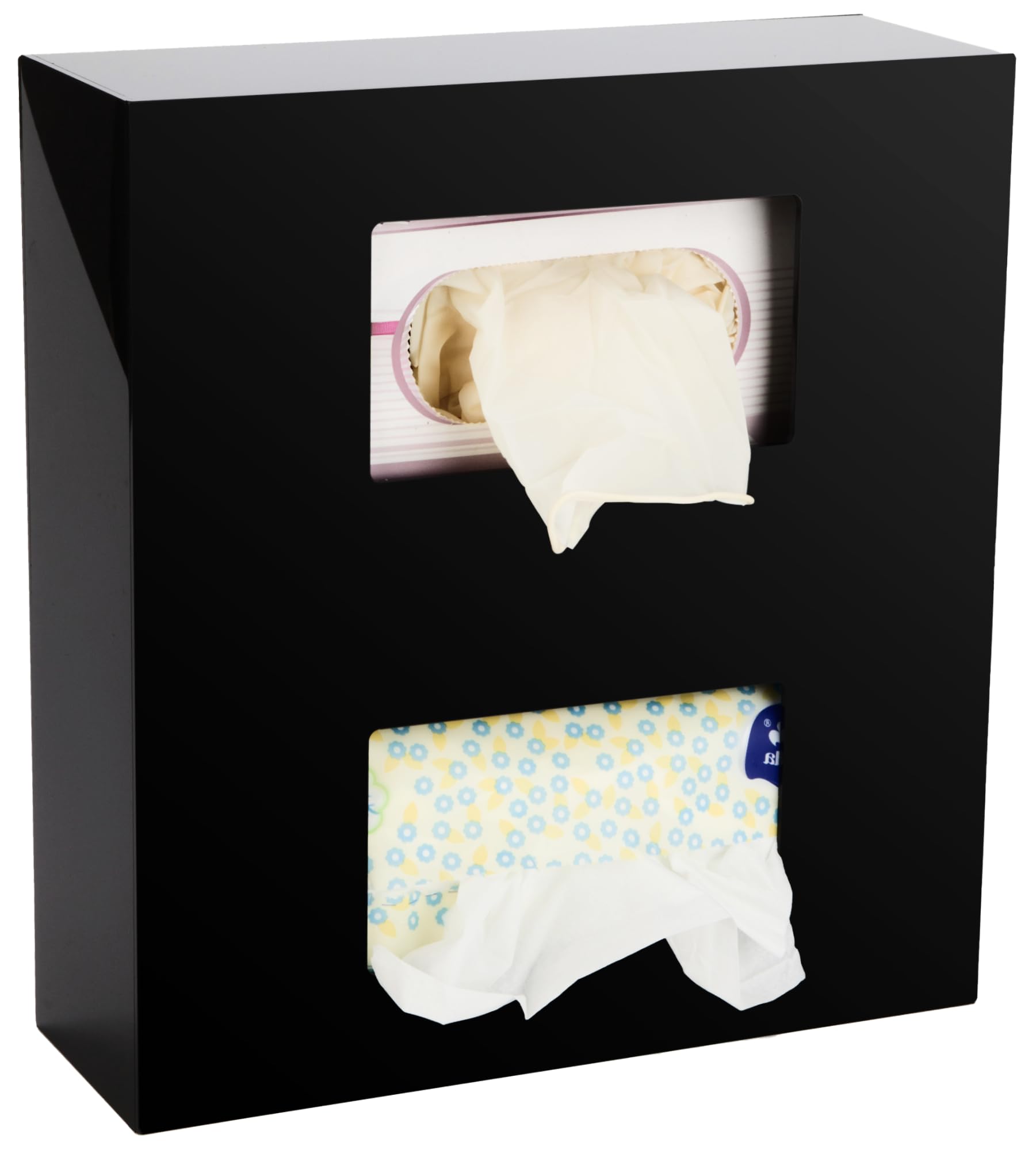 SimplyImagine Glove Dispenser & Box Holder - Double, Black - Acrylic Wall Mount Rack for Exam Glove Boxes - Side Loading