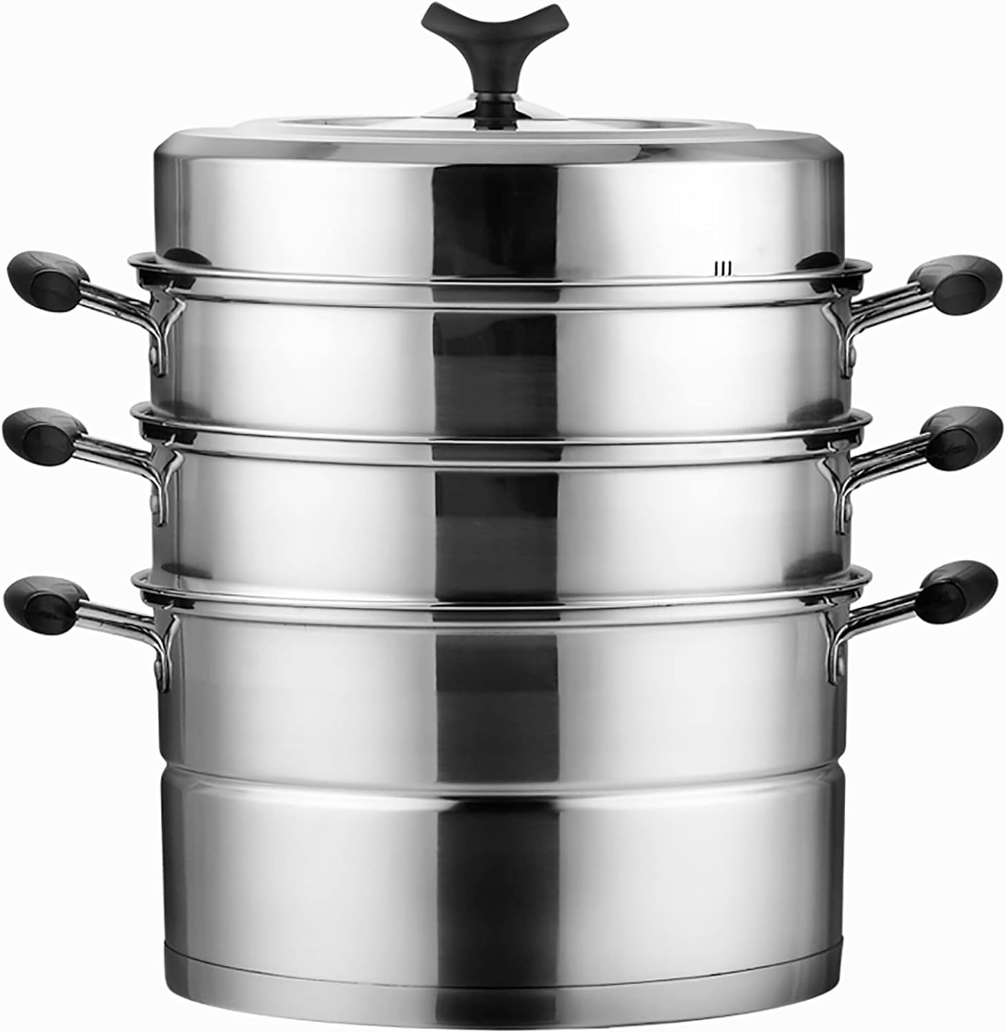 JFGCTYHXY Stainless steel steamer, 201 stainless steel 3-layer composite pot bottom steamed seafood buns stewed chicken soup 28cm