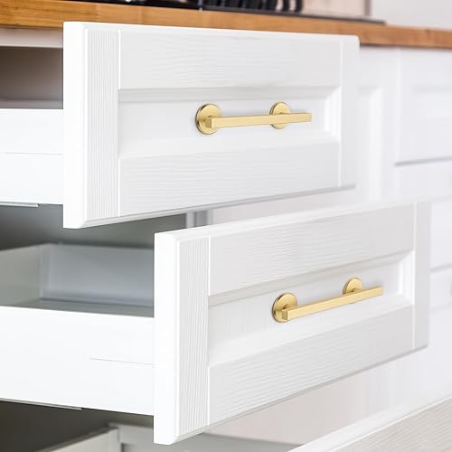 Miniatura 7 de Peaha Manijas autoadhesivas para cajones de gabinete, paquete de 2 tiradores de aleación de aluminio de latón cepillado de 5 pulgadas (5.039 in) con