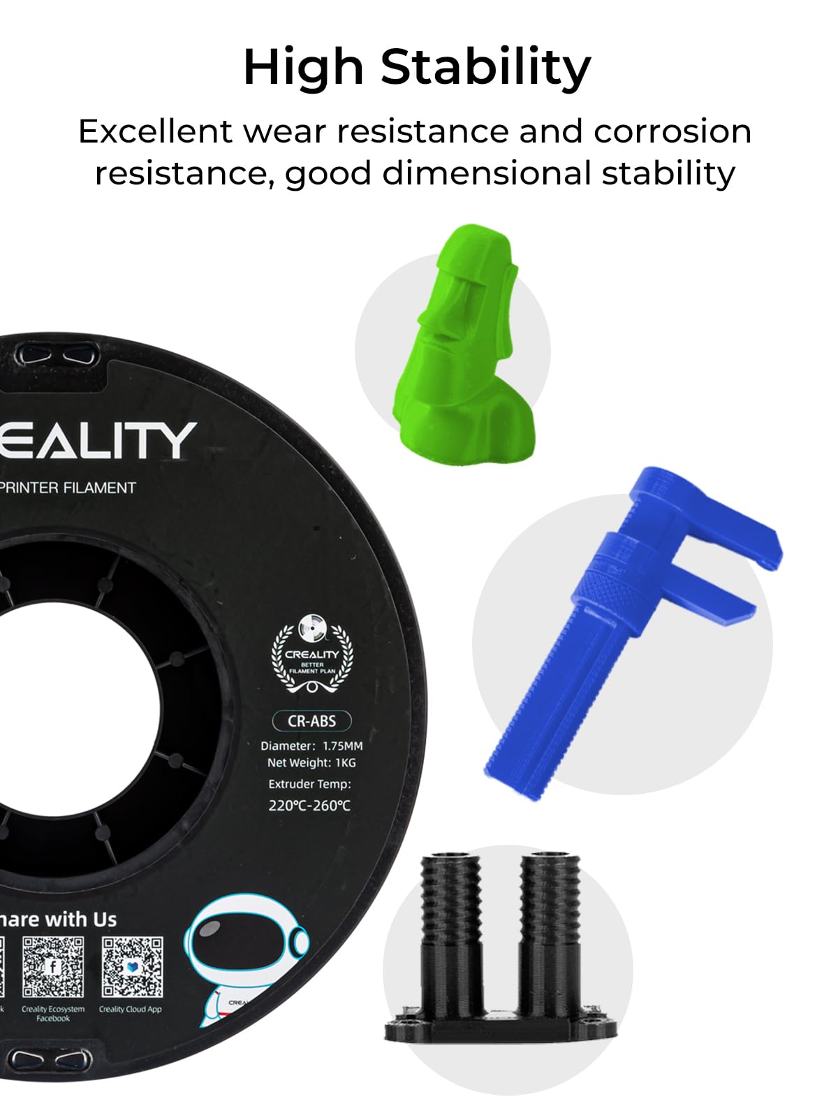 Creality ABS Filament 1,75 mm, 4 kg 3D-Drucker filament Bundle, Maßgenauigkeit ±0,03 mm, Hervorragende Beständigkeit, geruchlos & ungiftig, Stabil & Zäh, 4 Spulen - 1 kg (4×Schwarz)