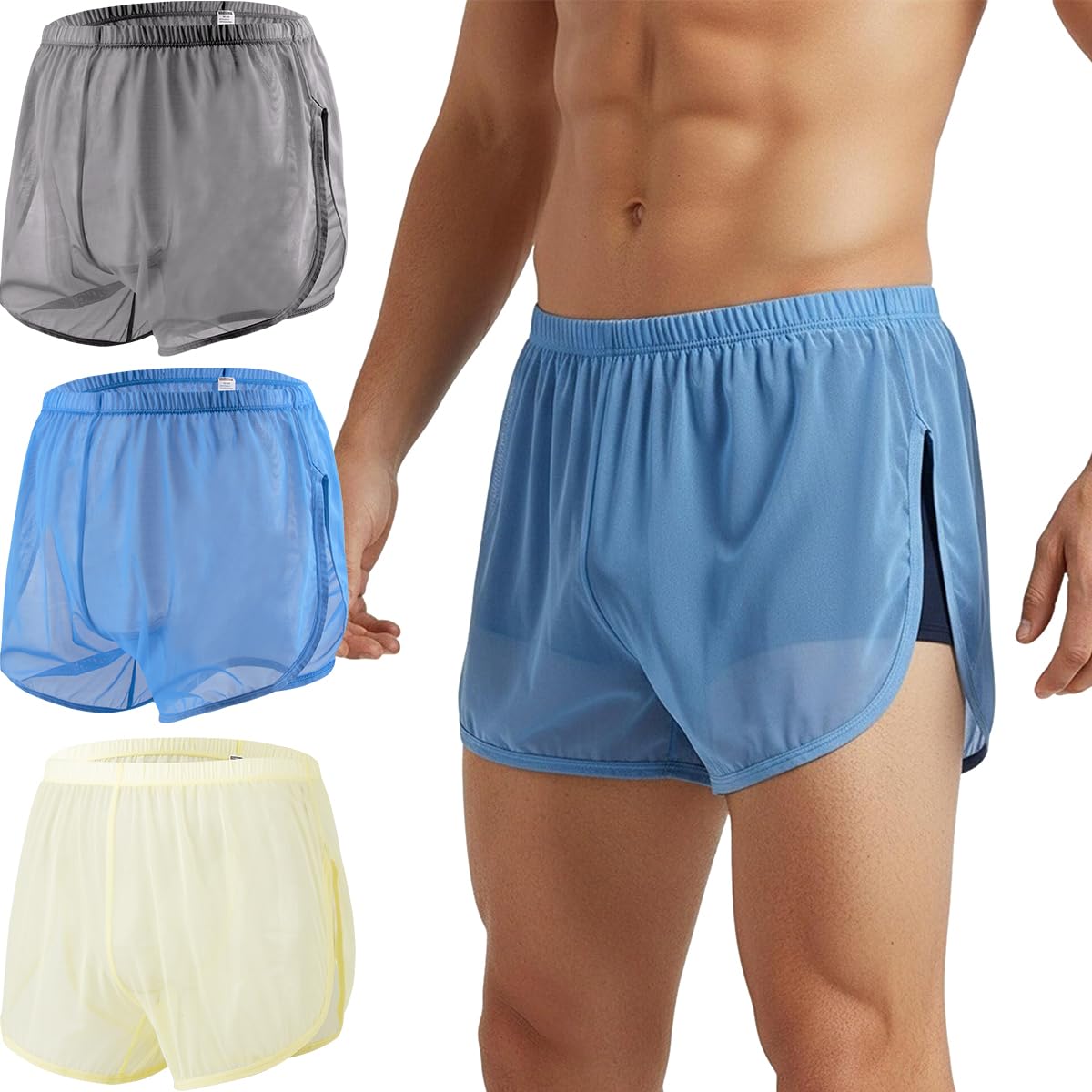 ZAIGELUO Herren Shorts Sexy Unterwäsche Transparent Männer Mesh Boxershorts Durchsichtige Lockere Unterwäsche Atmungsaktive Unterhose Nachtwäsche