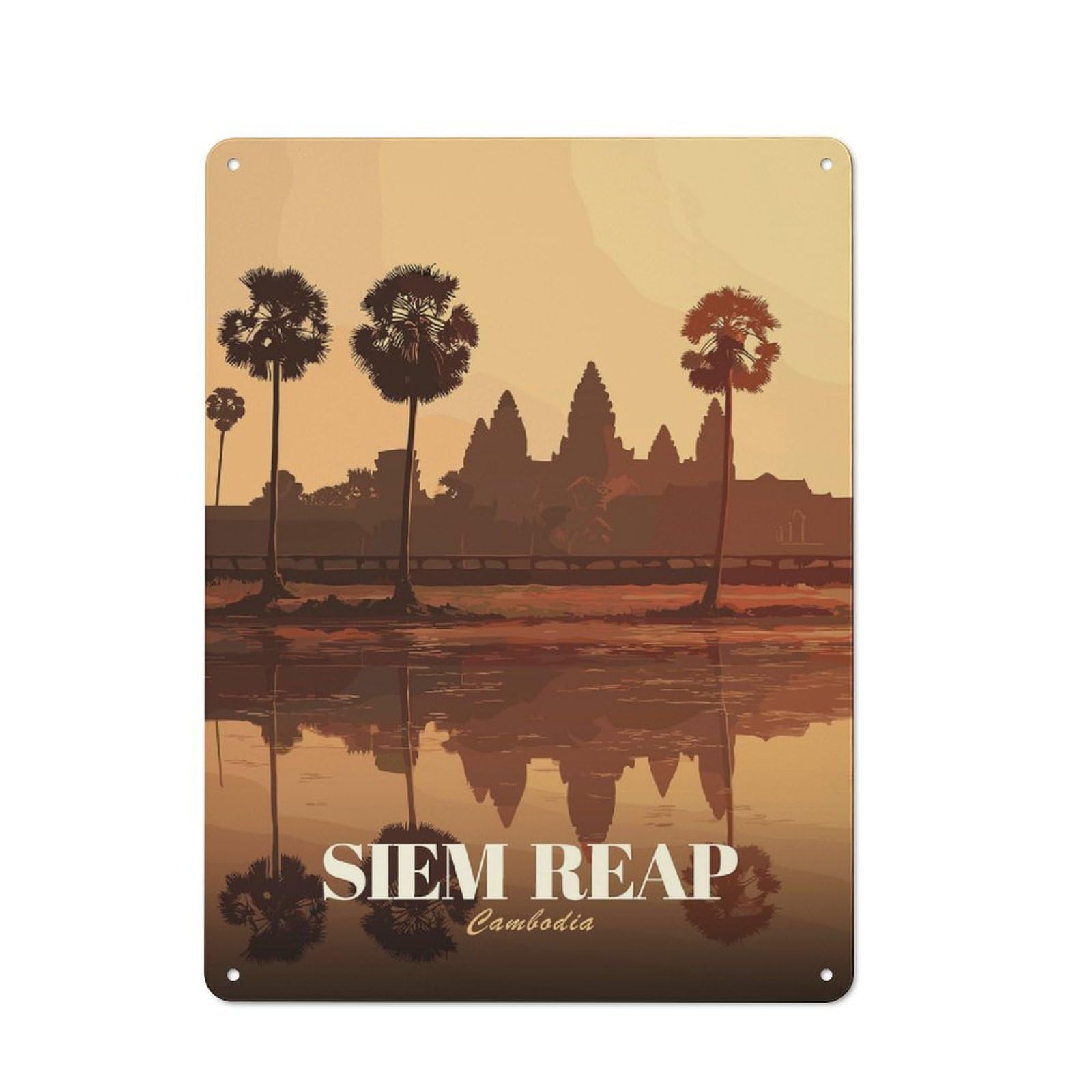 Junmoney Style-3 Angkor Wat Siem Reap Travel Vintage Tin Sign 40X30cm For Café Or Restaurant, Suited To Café Owners And Decorators