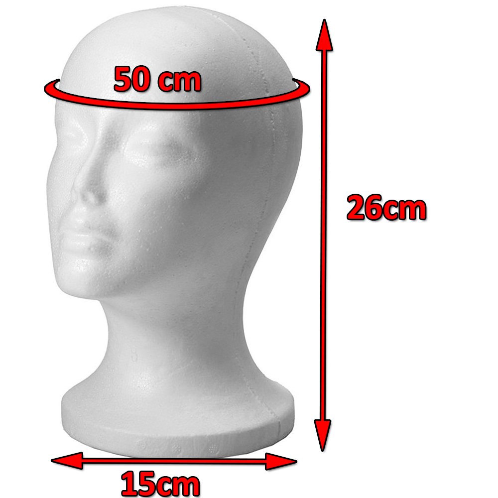 KIT 3 TESTA IN POLISTIROLO BIANCO ESPOSITORE PER PARRUCCA CAPPELLO CASCO