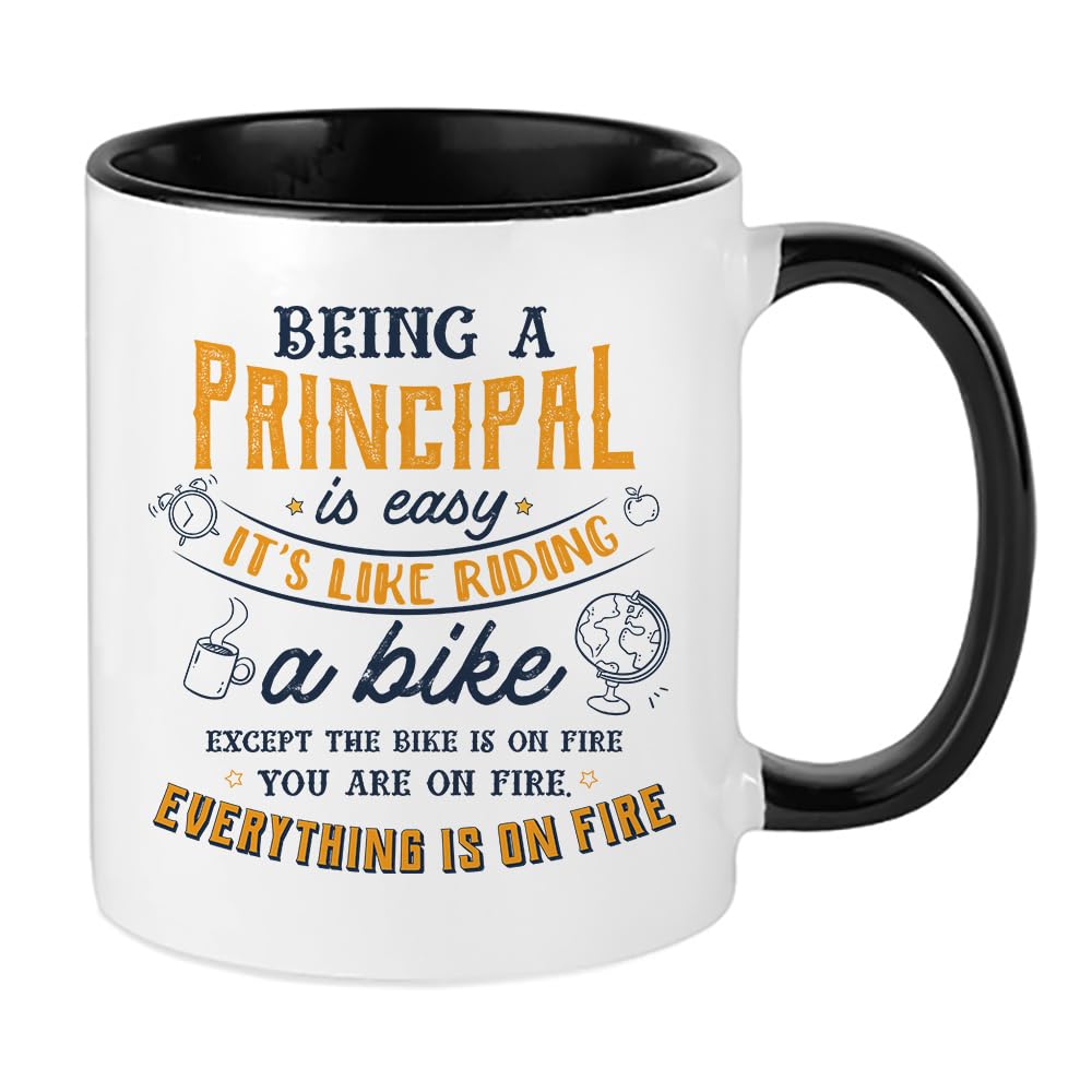 Getagift Being a Principal is Easy Except The Bike is on Fire, Inside Coloured Coffee, Tea Mug. (Black)