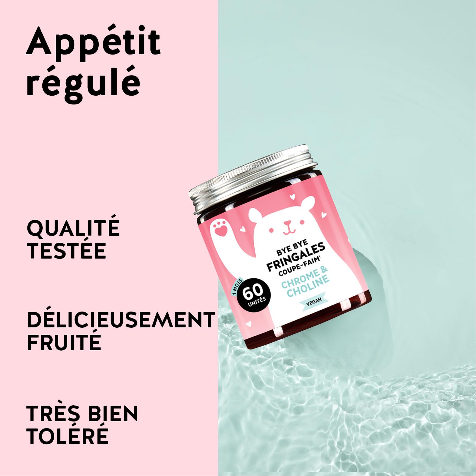 Bye Bye Fringales Coupe-Faim – Avec du Chrome et de la Choline – Pour maintenir une glycémie normale – 60 unités (1 mois) – Sans Sucres Ajoutés, Vegan – Bears with Benefits