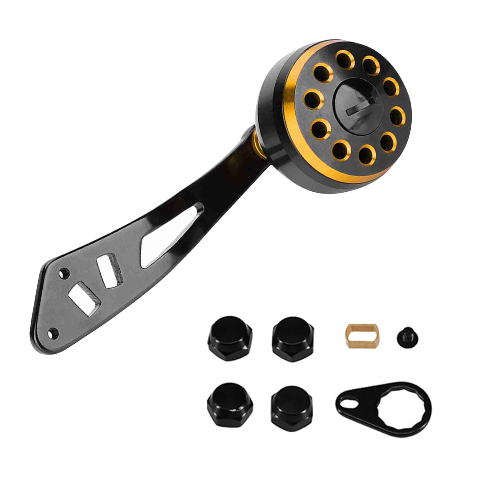 Fishing Reel Handle, Knob Power Single Handle Grip CNC Knob Baitcasting Reel Handle with Fittings Replacement Parts for Baitcasting Drum Raft Reel