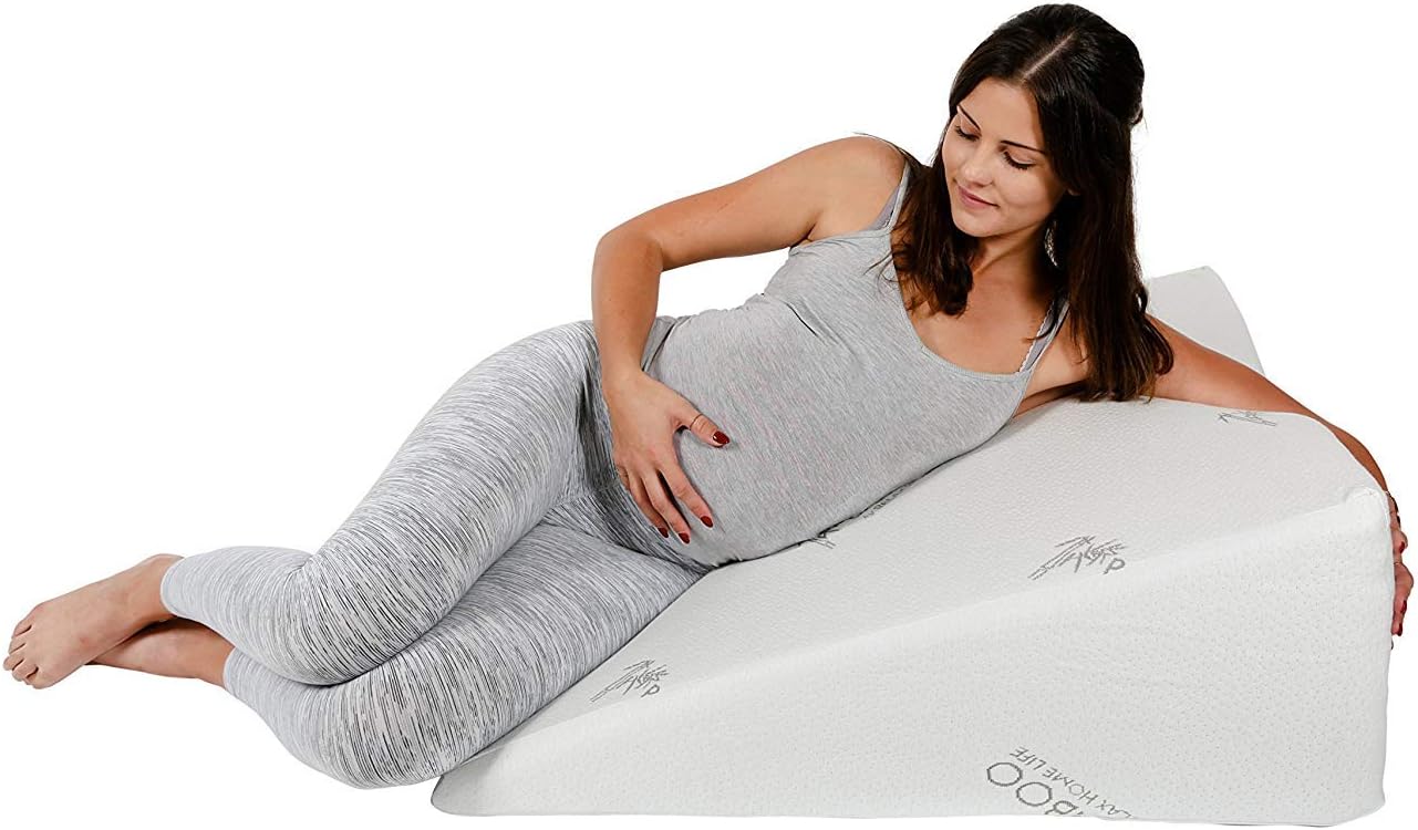 Relax Home Life Wedge Pillow 12" High Bed Wedge with 1.5" Memory Foam Topper and Bamboo Stay Cool Removable Cover (30.5" W x 33" L x 12" H)