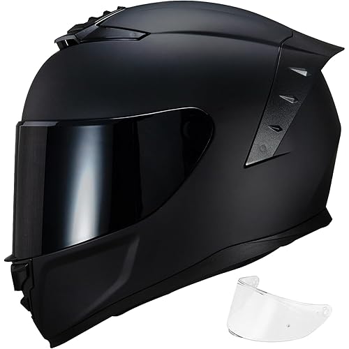 Full Face Motorcycle Helmet,Helmets for Adults Motorcycle, MG611 Motorbike Racing Street Bike Helmets with Black Visor for Men Women,DOT Approved（M,Matte Black-B