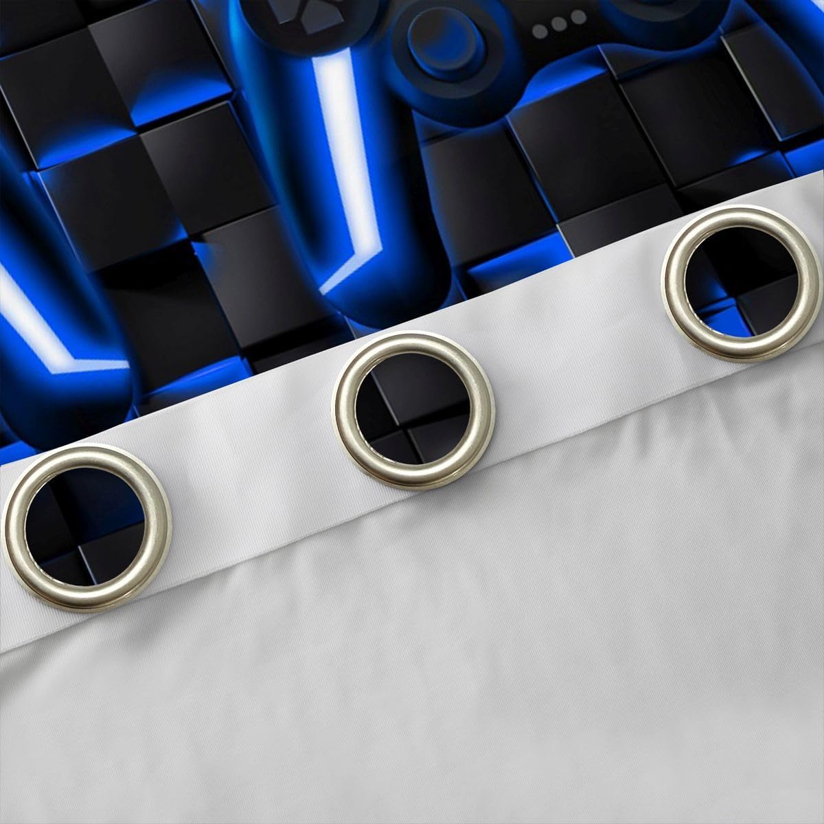 Erosebridal Gamer Curtains for Boys Room,Black Blue Gaming Kids Blackout Curtains,Neon Video Game Console 50% Darkening Drapes,Cool Checkered Gamepad Grommets Window Treatment 2 Panels 42" Wx63 L