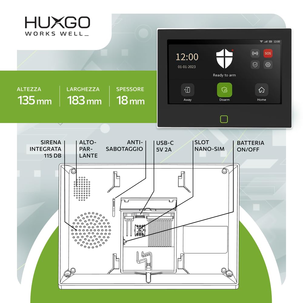 HXA700 Sistema allarme casa senza fili WiFi + GSM 4G con sirena esterna | Antifurto senza fili con 1x sensore PIR, 12x sensori porte/finestre | App TUYA Smartlife | Smart Home Security
