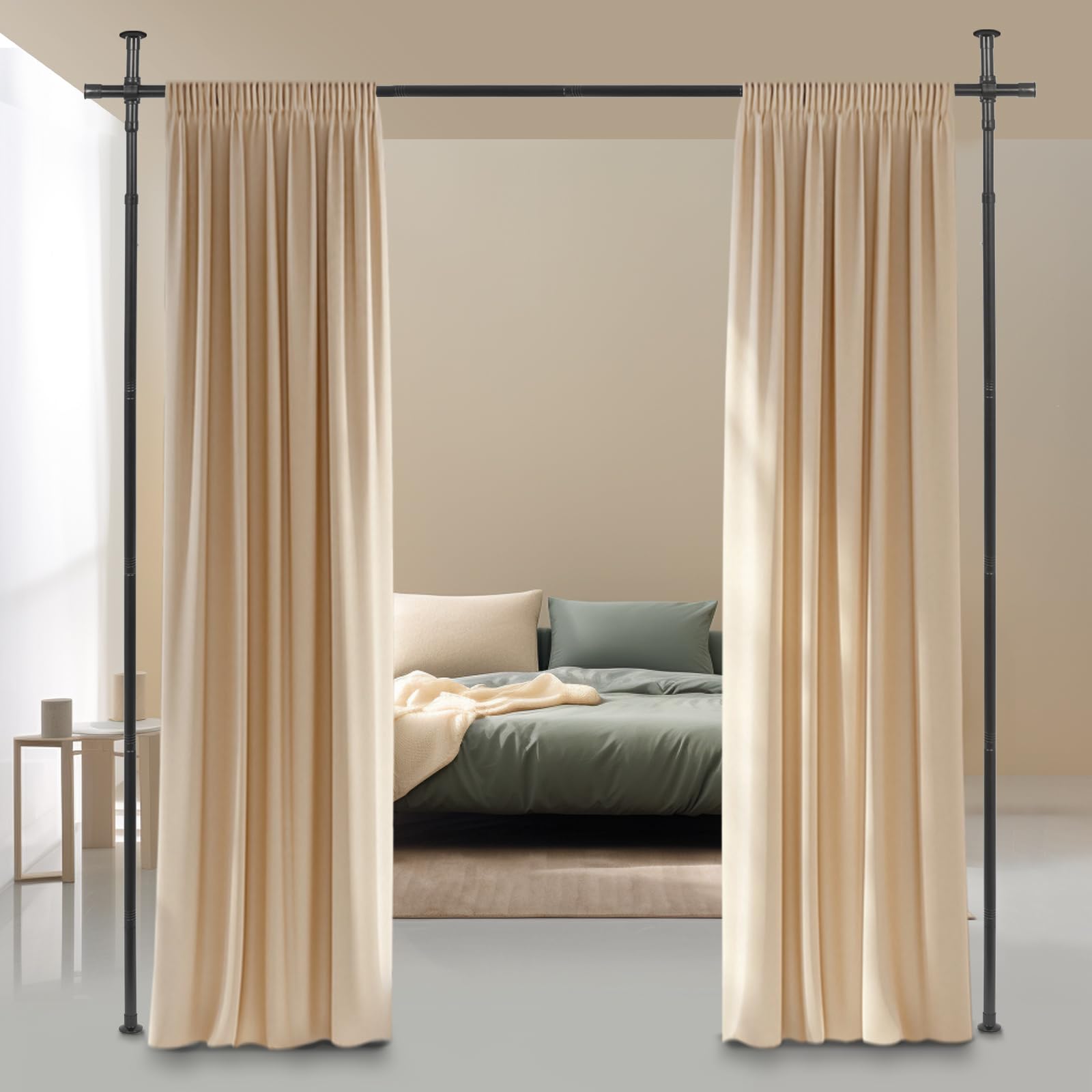 Todeco Tringle à Rideaux sans Percage Tringle de séparation de pièce Noir
