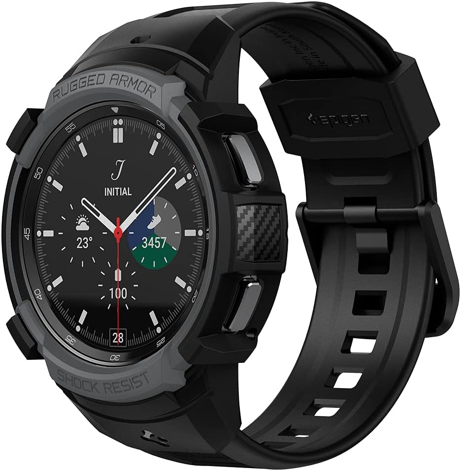Spigen Rugged Armor Pro Case with built in Strap Compatible with Galaxy Watch 4 Classic 46mm - Charcoal Gray