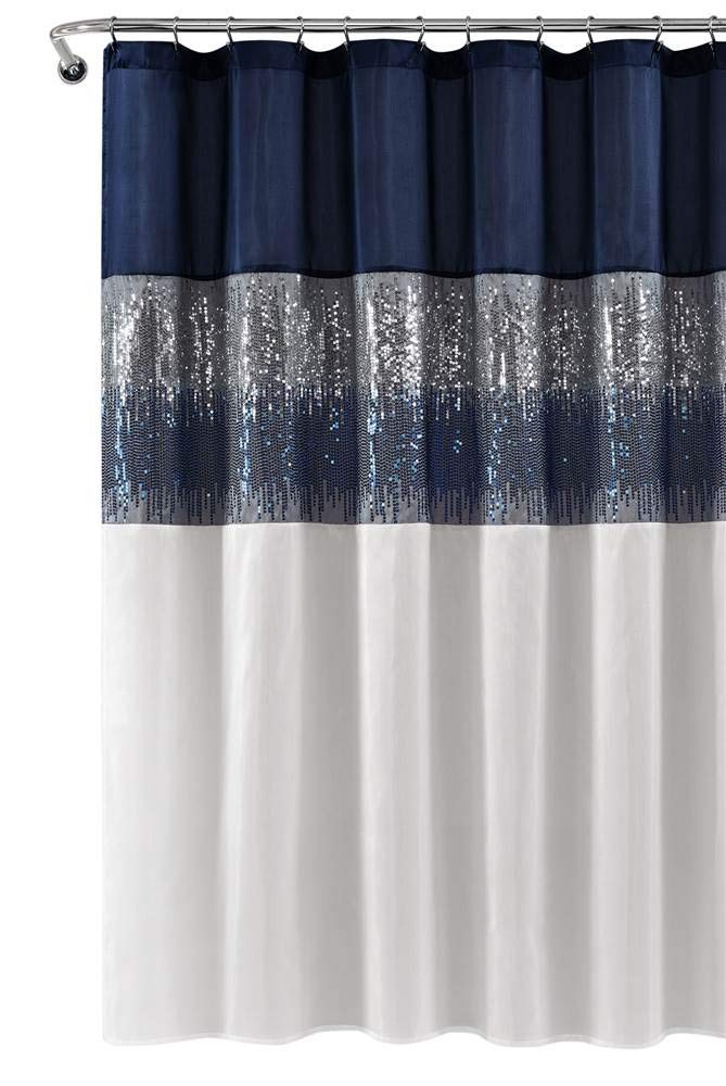 Lush Decor Night Sky Shower Curtain, Polyester, Navy & White, 72 Inches x 72 Inches