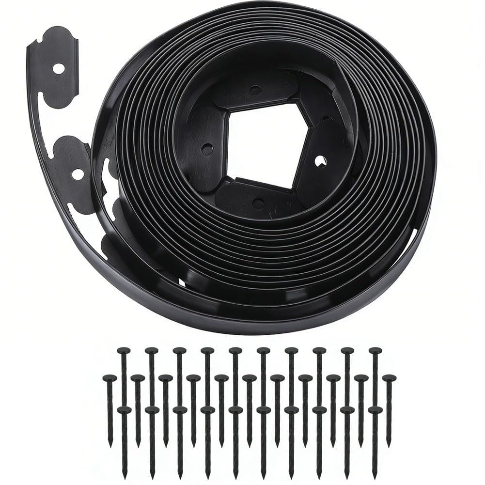 10m Flexible Lawn Edging,Plastic Garden Edging Border with 30 Strong Securing Pegs, Height 5cm