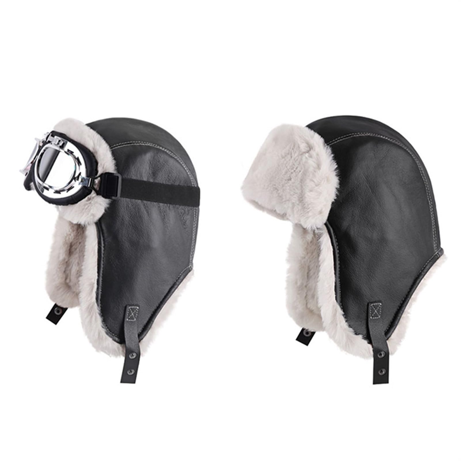 Lifup Trapper Hat Winter Hats for Men Aviator Hat with Goggles Fur Hunting Hat with Fur Ear Flaps Black One Size