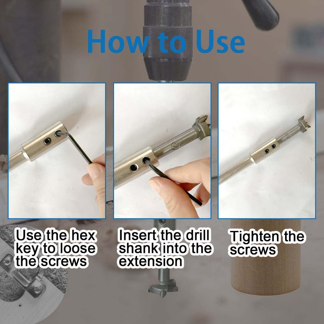 10PCS Forstner Drill Bit with 1pc 6.69 Inch Extra Long Drill Bit Extension,Carbide Tipped Forstner Bit for Wood