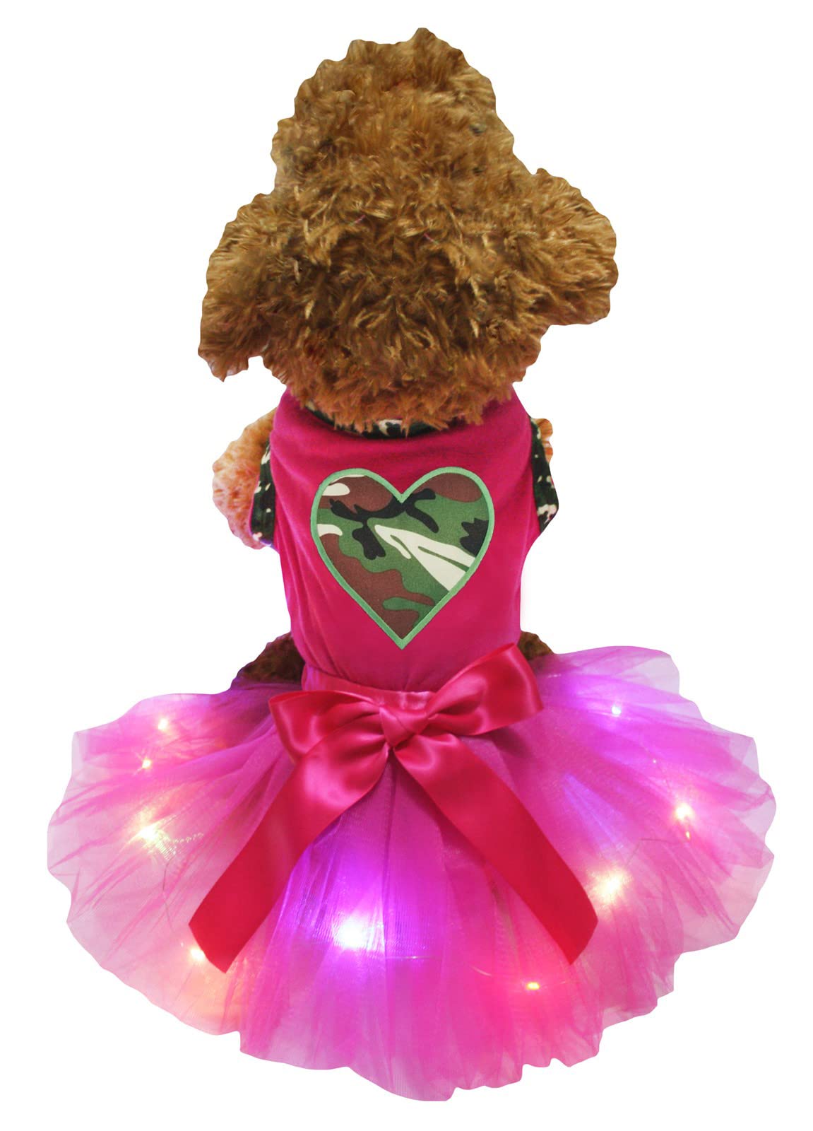 Robe pour chien rose fuchsia à motif cœur et LED lumineuses taille S
