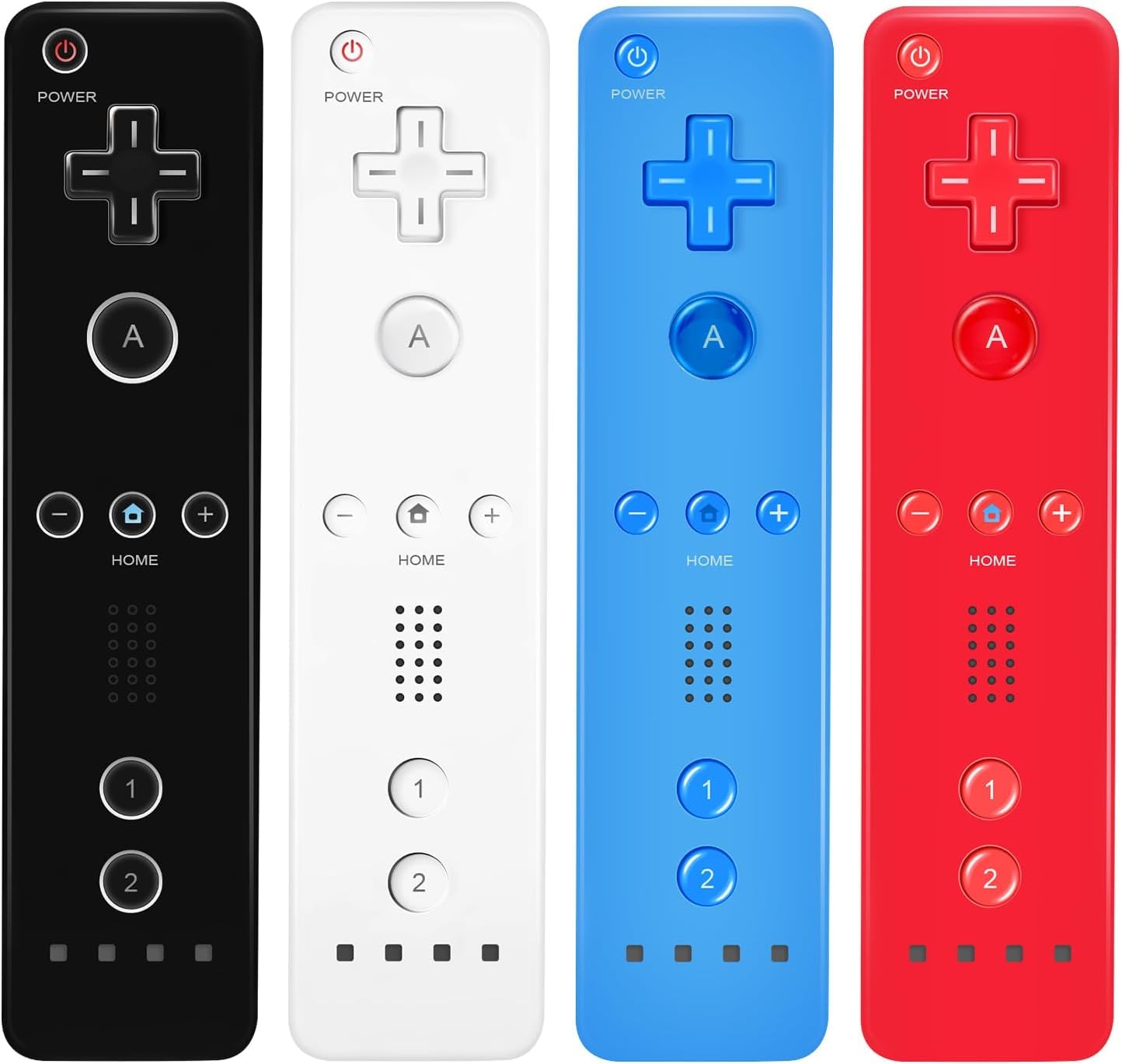AUFGLO Wii Controller 4 Pack - Wii Remote with Silicone Case and Wrist Strap(Black - White - Red - Blue)