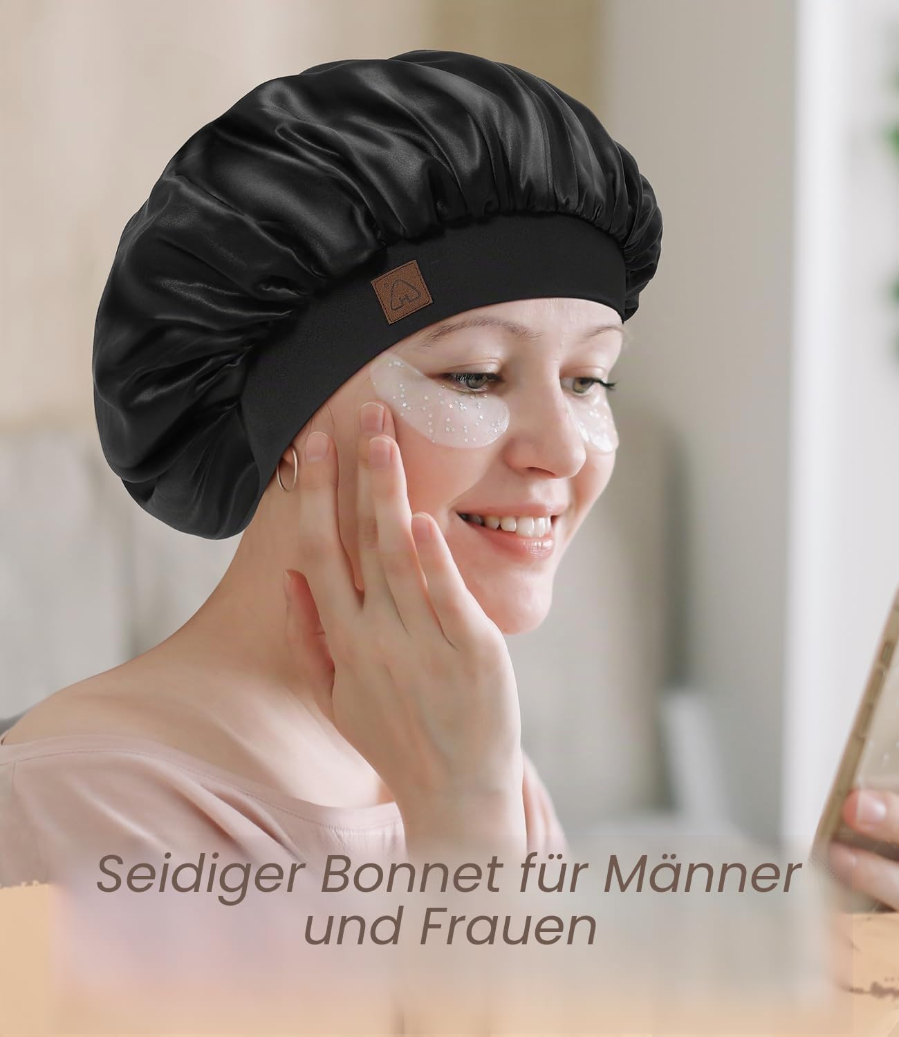 HAT HUT Schlafmütze aus Satin für Damen Herren, Seidenhaube Silk Bonnet Haarhaube, Verstellbares Breites Band, Doppellagig