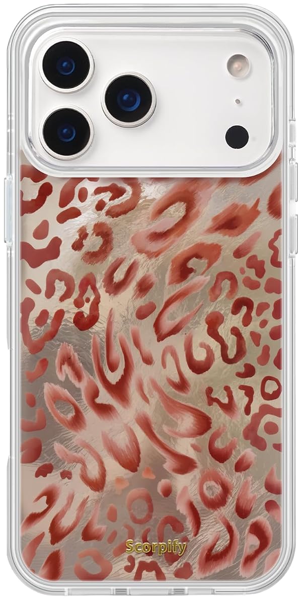 SCORPIFY for iPhone 17 Pro Max Case [Compatible with MagSafe] with Copper Mirage Leopard Print and Liquid Silver Texture, Cute Magnetic Phone Cover Bumper for Women Girls, Glitter Sparkle Pattern by SCORPIFY - Used condition - US$12.80
