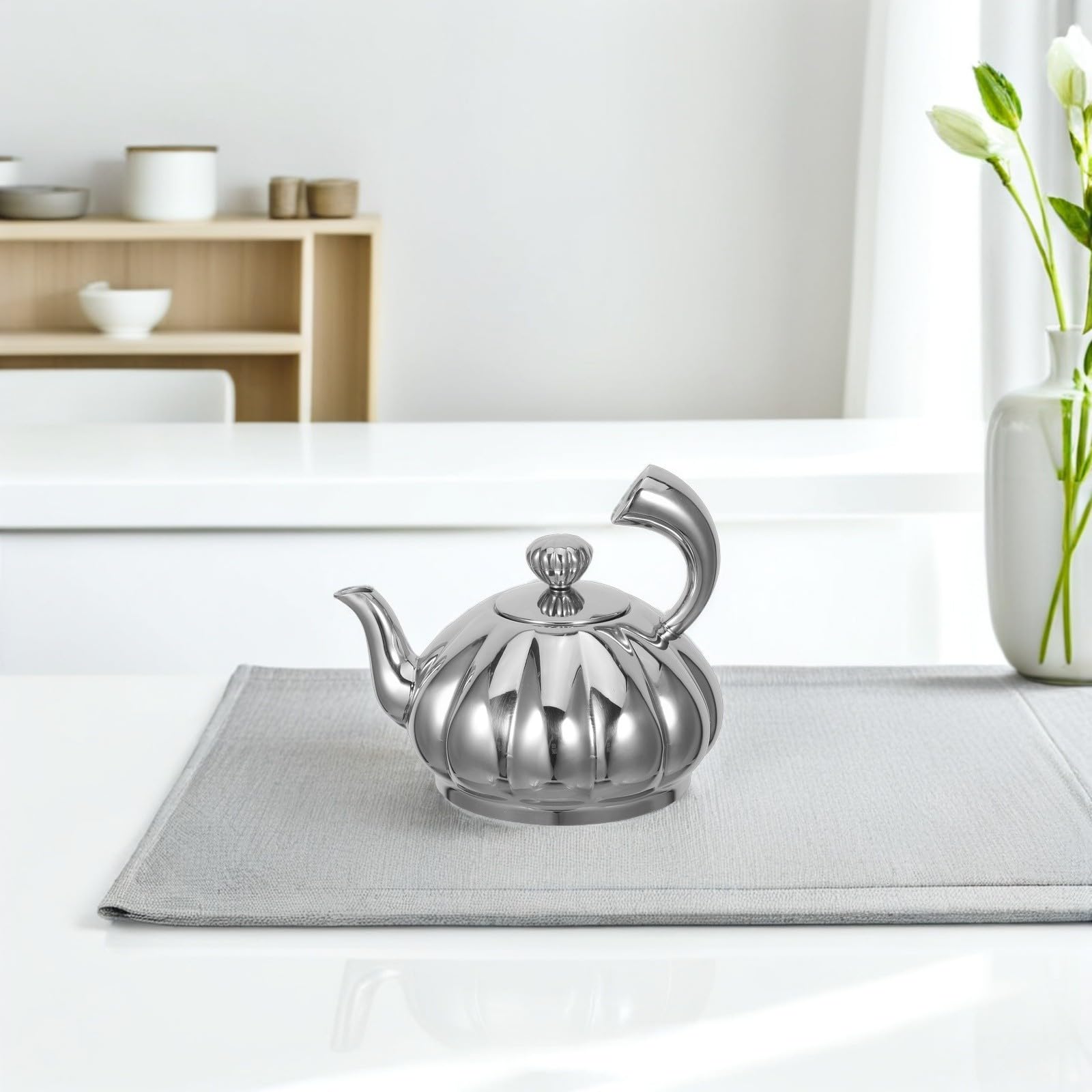 Kleine Teekanne aus Edelstahl mit Herausnehmbarem Infuser 350ml Kompakte Kürbisform Elegantes Design für Reisen und Büro