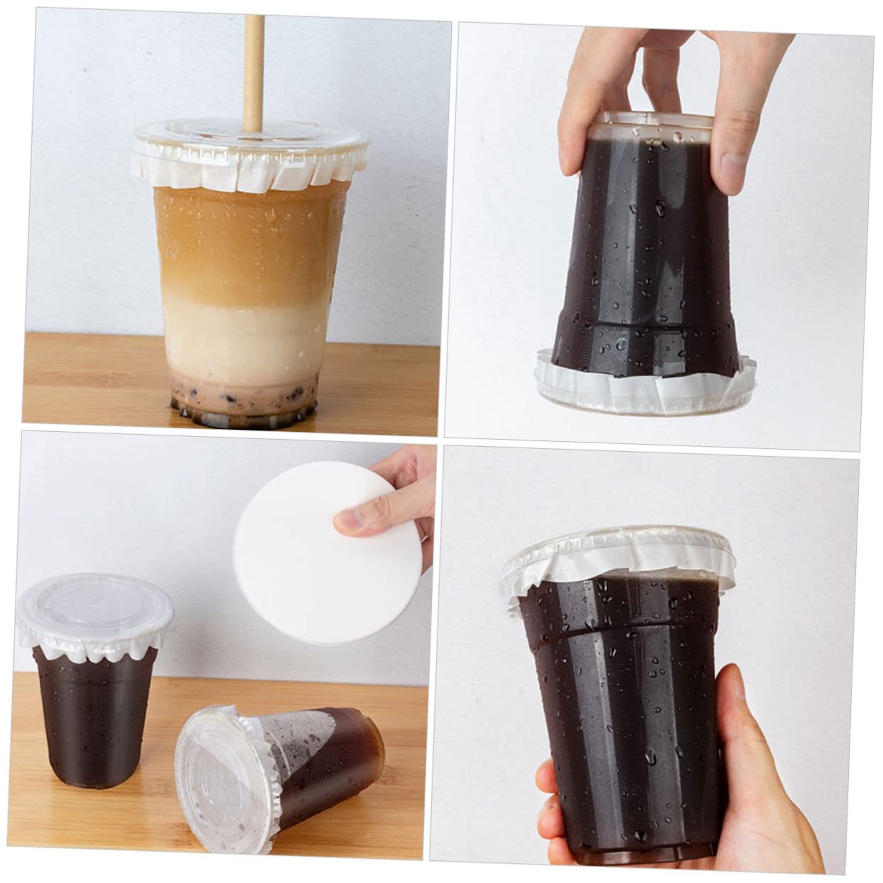 SOLUSTRE 500Pcs Leak Cup Sealing Films Beverage Protection Paper Pads for Coffee Juice Milk for Home Beverage Shops Restaurants Hot Cold Resistant