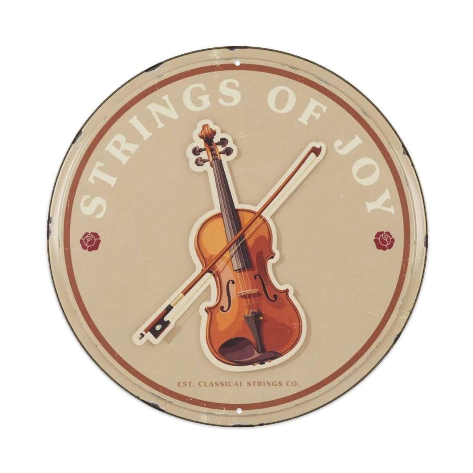 Strings Of Joy Violin Vintage Round Metal Tin Sign Plaque