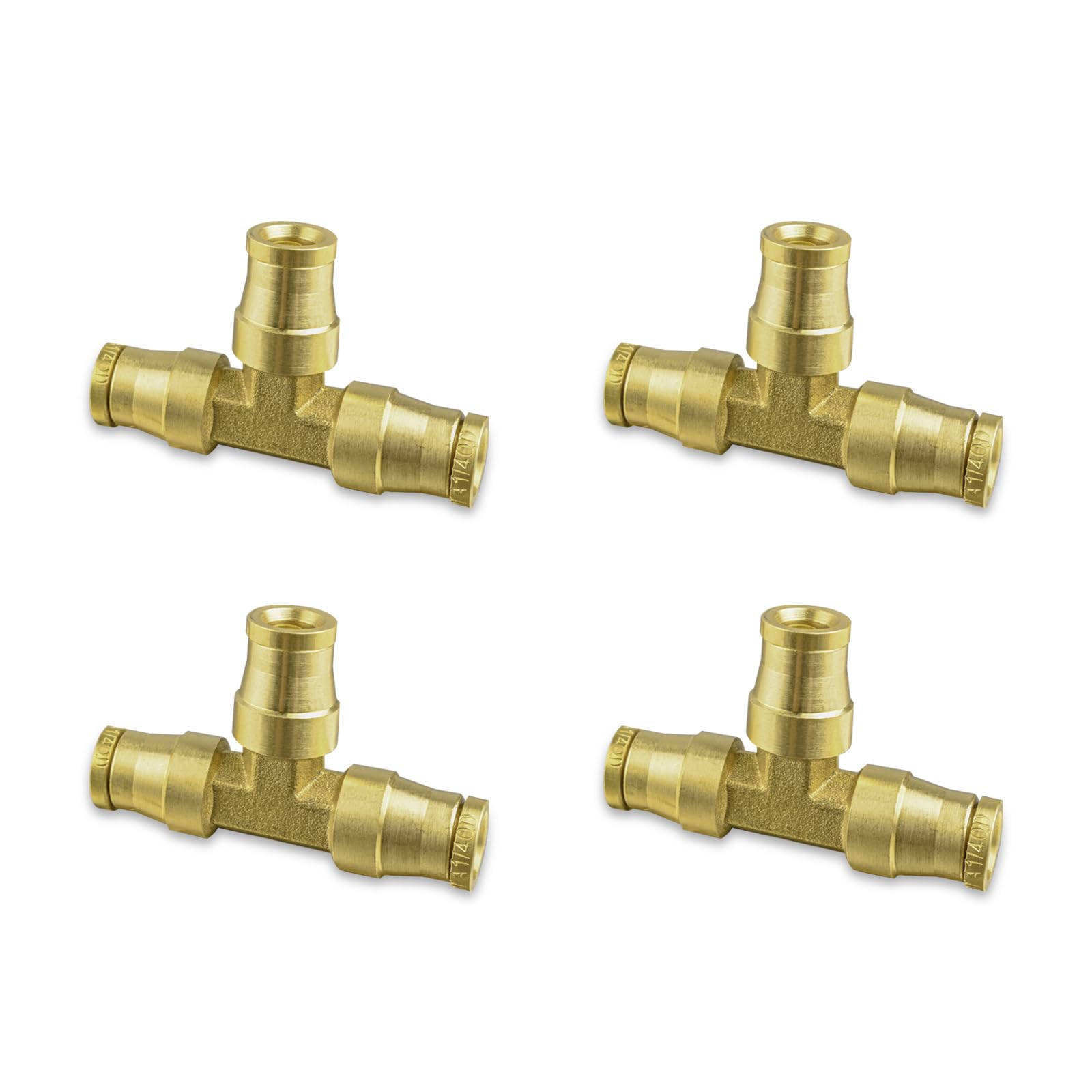 1/4" DOT Air Fittings,1/4" Tube OD Tee Union Brass Air Brake Line Fittings Push in Fitting, Push to Connect Union Fittings, for Trucks Trailers Use and Air System Industria Workshops (4 PCS)