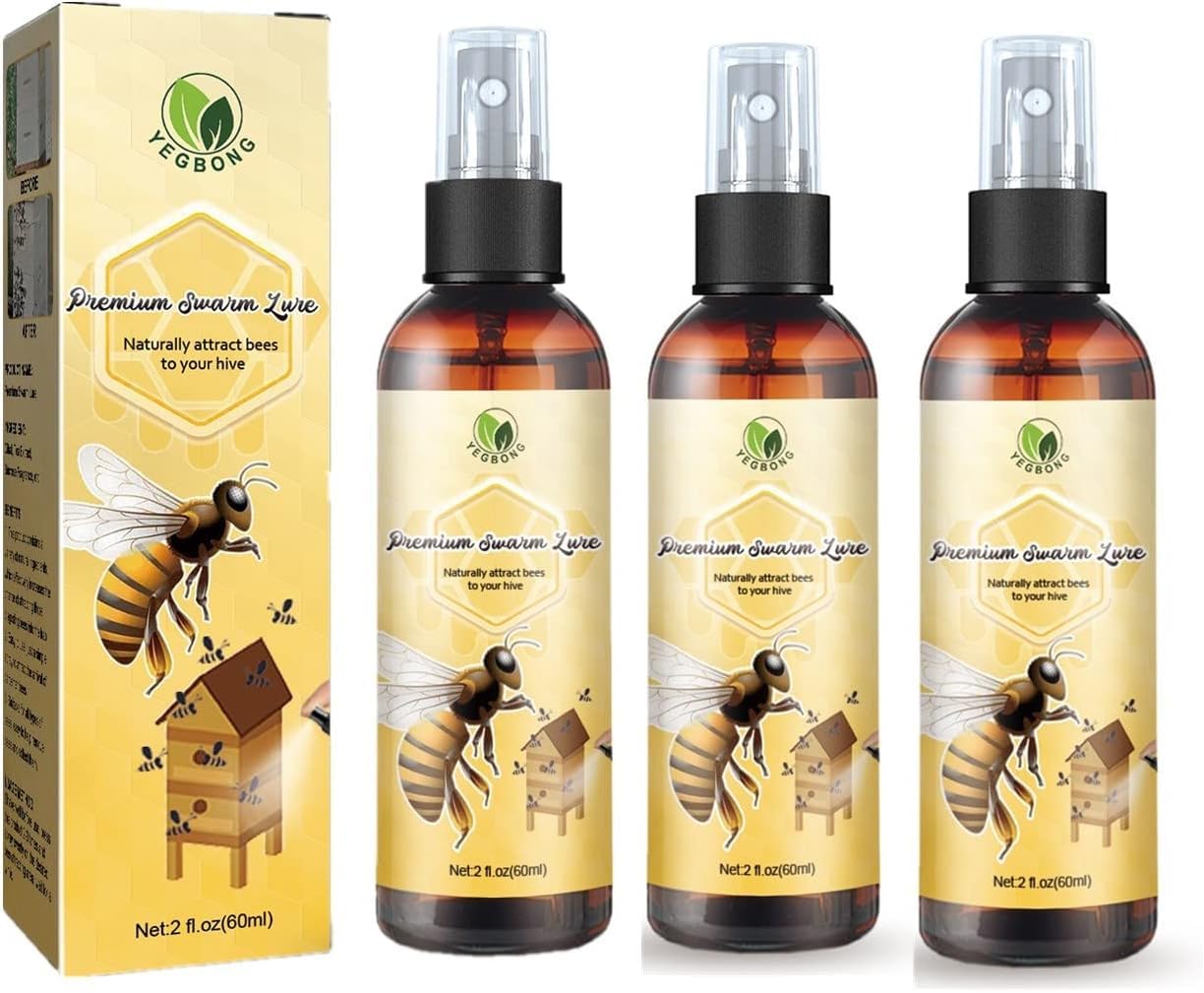 Honey Bee Attractant Swarm Rustler Bee Trap, Bee Attractor Spray, Swarm Attract, Carpenter Bee Swarm Lure Bait, Natural Ingredient Beekeeping Supplies, to Attract Honey Bee Swarms to Your Hive (3pc)