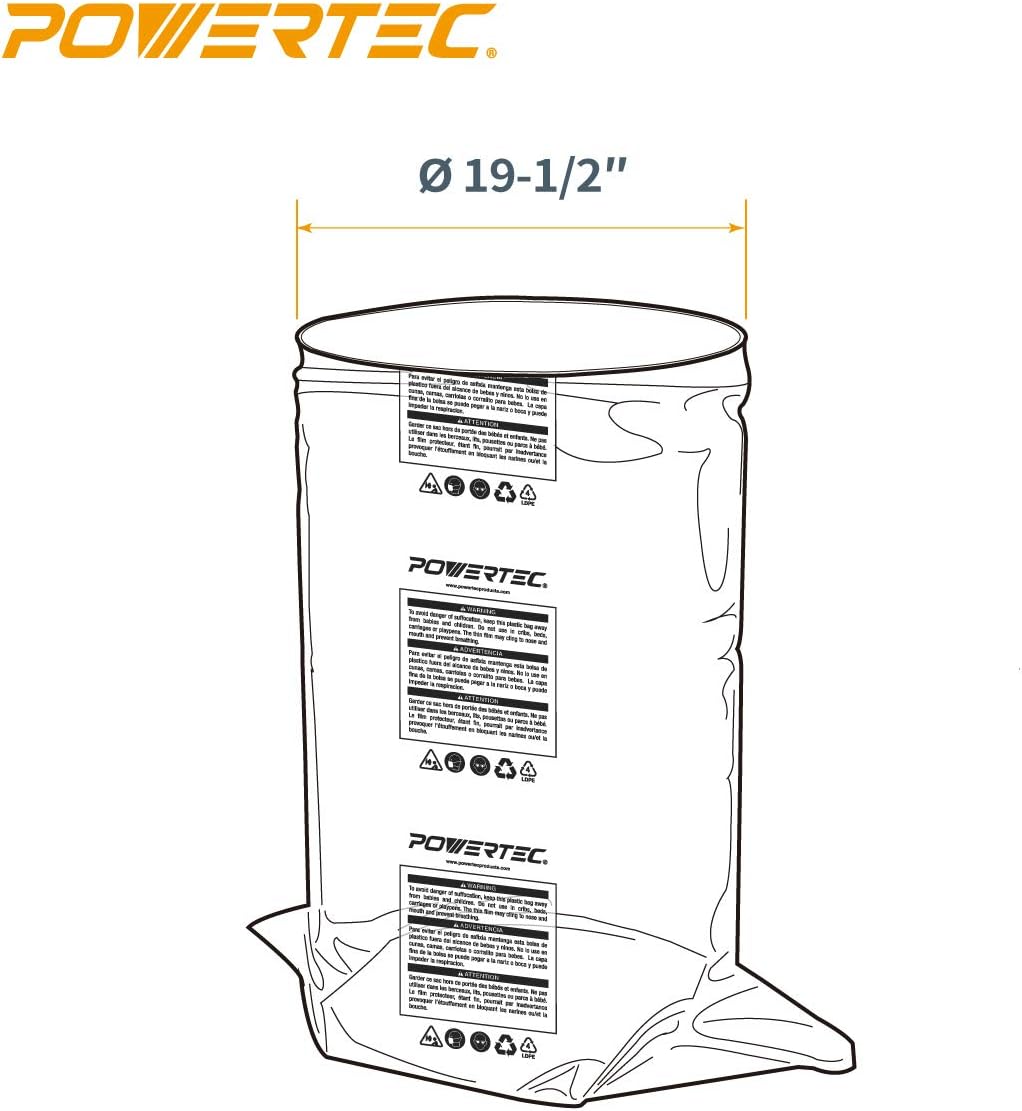 POWERTEC 70010 Clear Plastic Dust Collection Bags, 19-1/2 -Inch x 41-Inch | Dust Collector Bags for machine with 19-1/2” Filter Drum – 5 Pack image 5
