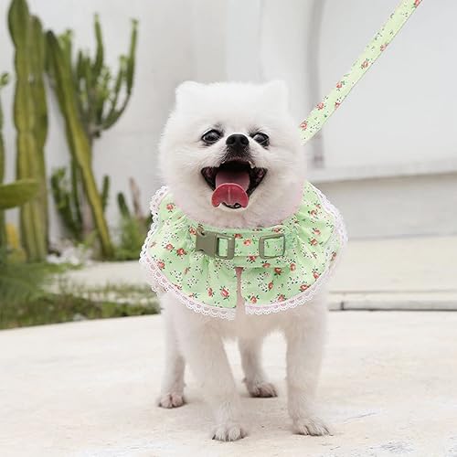 Miniatura 5 de Juego de arnés de vestido para perro con correa, arnés de cachorro de flores rosas, linda ropa de princesa de encaje para perritos, malla suave y