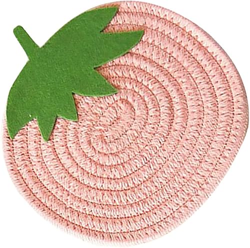 Hemoton 1 almohadilla de cuenco aislada en forma de fresa, posavasos tejidos de algodón creativo, tapete de mesa antideslizante para comedor