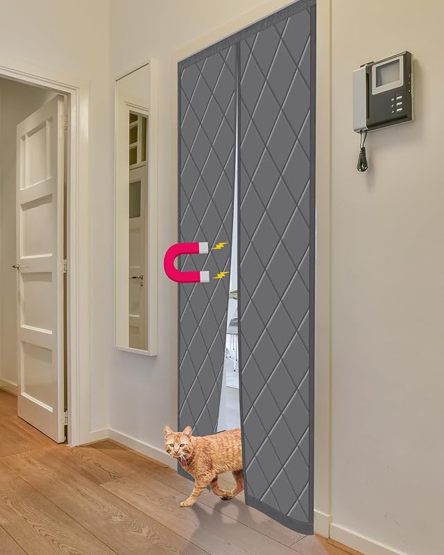 HOWIN Mágneses Hőszigetelő Ajtófüggöny 110x210 cm - Téli Hideg Elleni Védelem, Oxford Szövet, Erkélyajtóra, Automatikus Záródás, Szürke