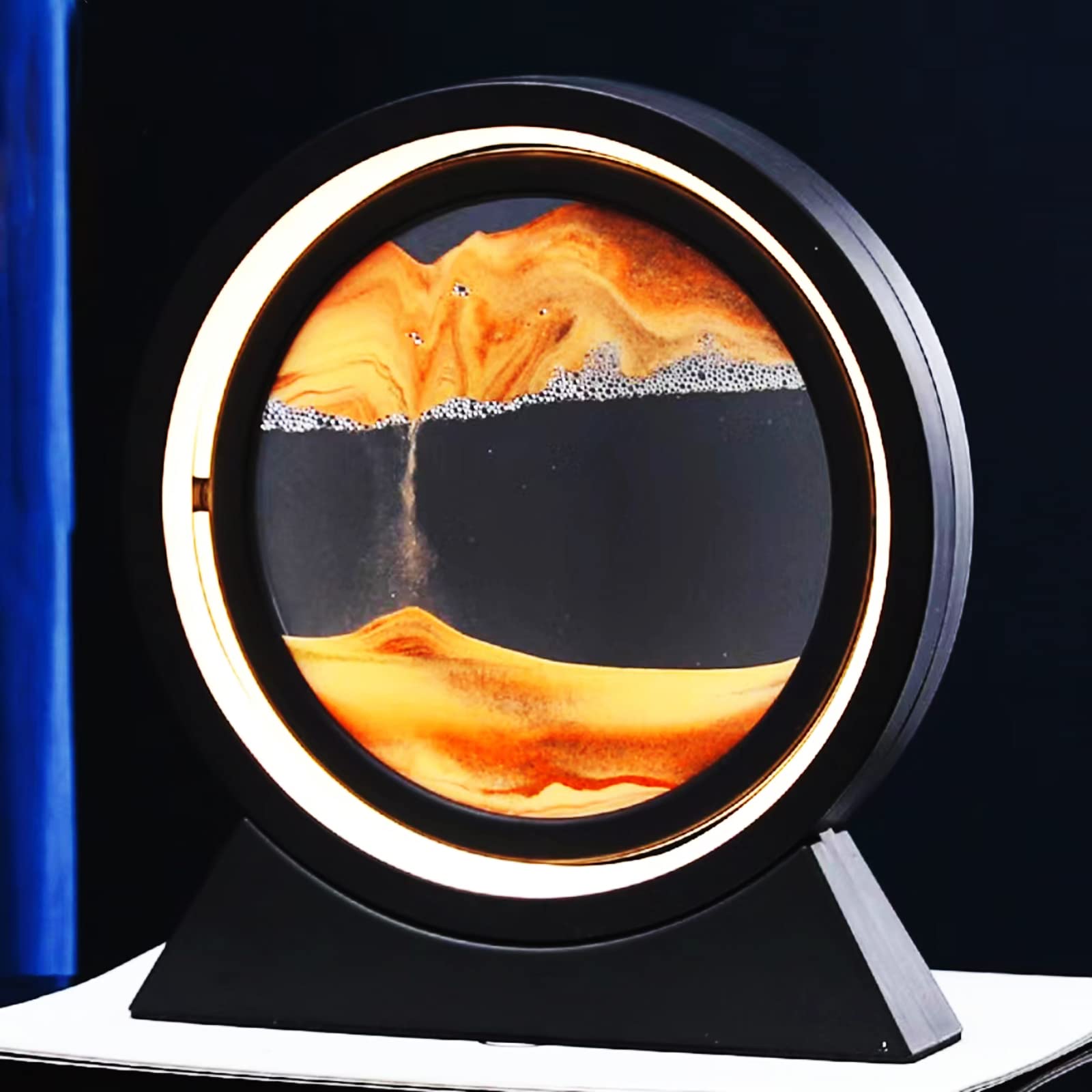 Neioaas Lampe de table 3D en forme de sablier rotatif à 360°, décoration de sablier fluide, lampe de sable mouvant 3D pour adulte, enfant, décoration de bureau (jaune, 25,4 cm