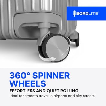 Bordlite 24 Inch Medium Suitcase (65x41x25cm) Lightweight ABS Hard Shell Checked Luggage – Durable Travel Case with 360 Spinner Wheels, Telescopic Handle & Combination Lock – Silver