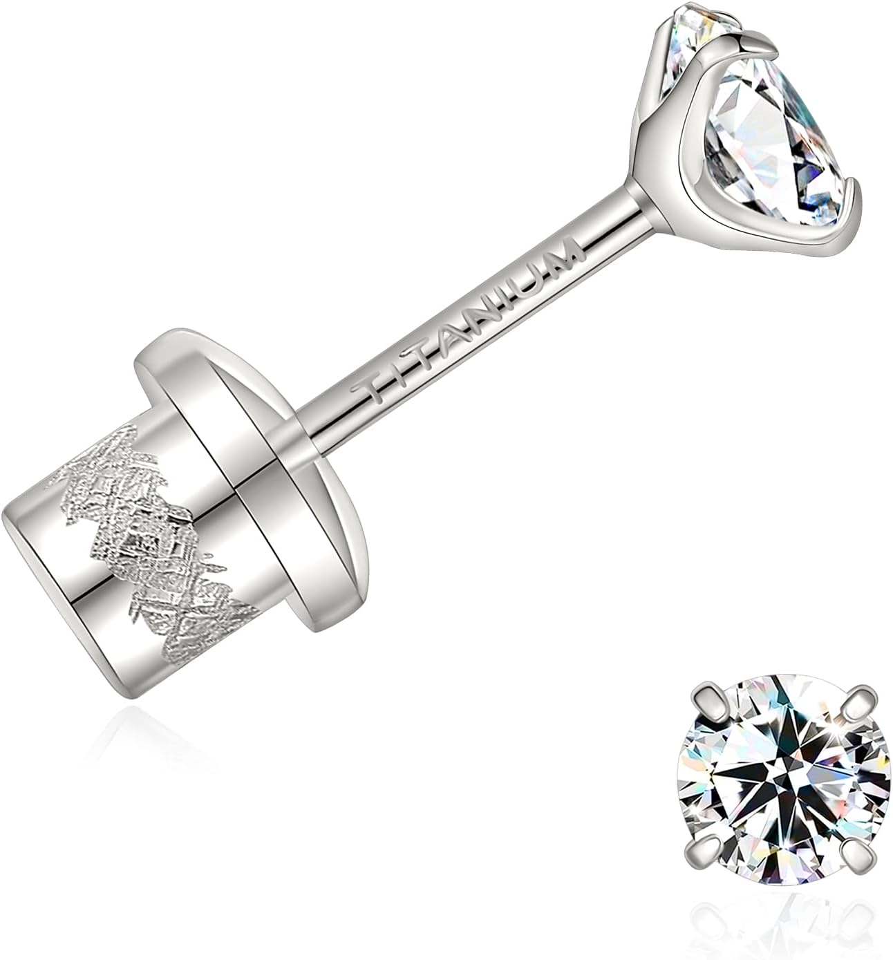 Moissanite Stud Earrings for Women & Men, 4-7.5mm Multicolor Round Cut Moissanite, Screw Back Hypoallergenic Earrings for Sensitive Ear, 18K Gold Plated Jewelry Gift, VVS Clarity