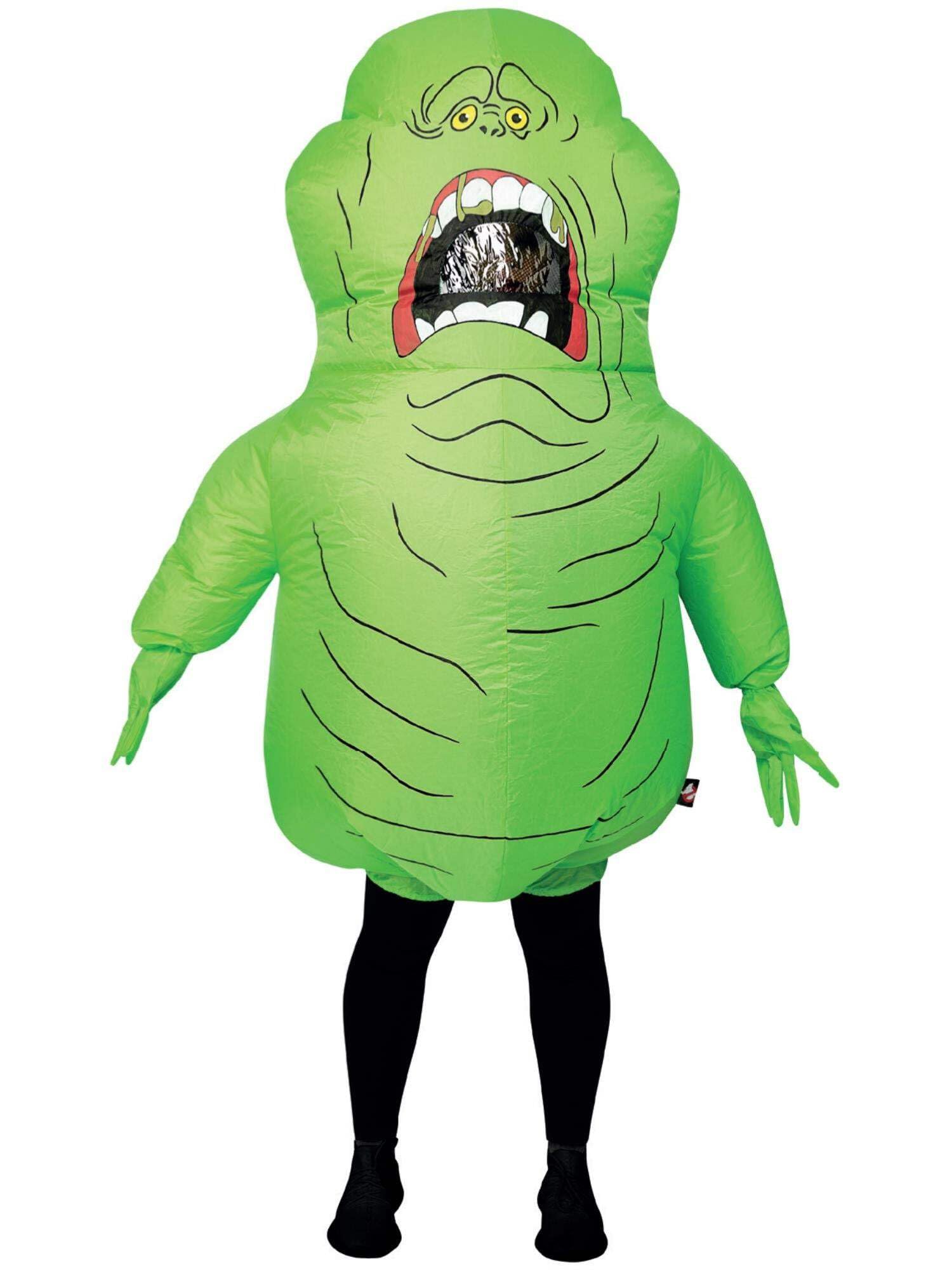 Smiffys Ghostbusters Inflatable Slimer Costume for Adults, All-in-One with Self-Inflating Fan, Green, Officially Licensed with Ghostbusters Badges, Ideal for 80s Themed Halloween Parties and Students